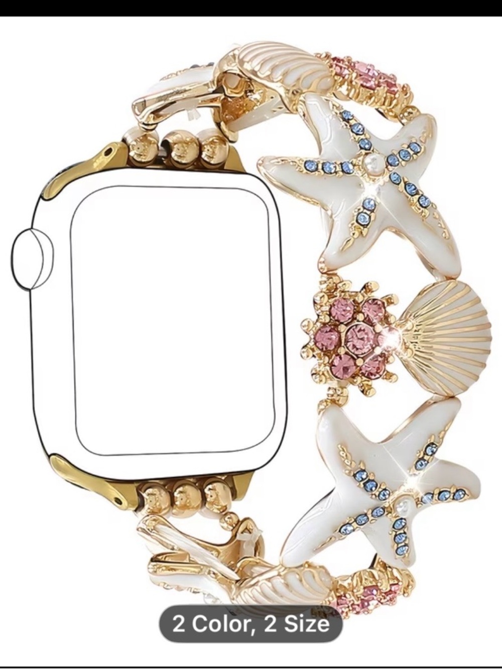 Gold Seashell & Starfish Decorative Apple Watch Band - Pink & White